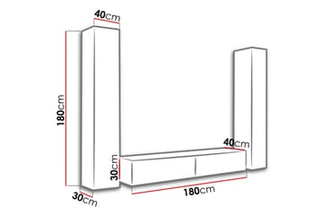 TV-möbelset Wishon 260x40x180 cm - Svart/Grå/Vit - Möbler - TV- & Mediamöbler - TV-möbelset
