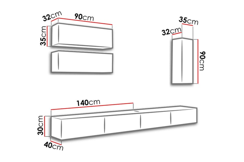 TV-möbelset Wishon 280x40x180 cm - Grå - TV-möbelset