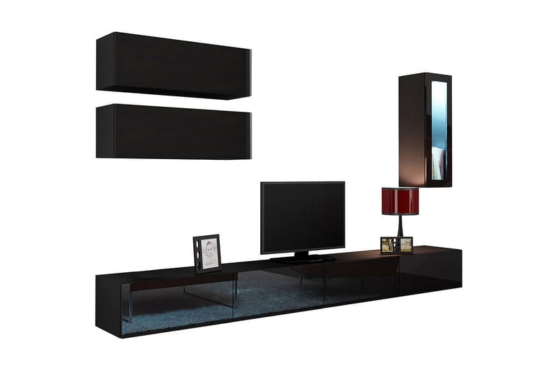 TV-möbelset Wishon 280x40x180 cm - Svart/Vit - TV-möbelset