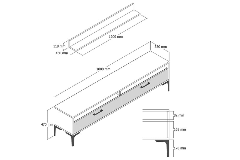 Tv-möbelset Zakkum 180x47 cm - Brun - TV-möbelset