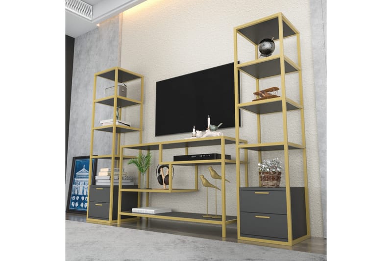 Tv-möbelset Zakkum 198x160 cm - Guld - TV-möbelset