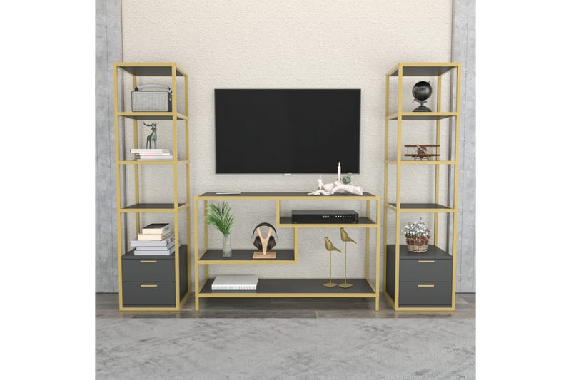 Tv-möbelset Zakkum 198x160 cm - Guld - TV-möbelset