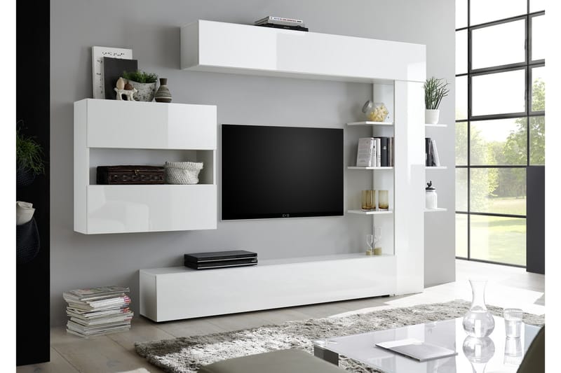 Väggkombination Selvena 295 cm med Hylla - Vit - Möbler - TV- & Mediamöbler - TV-möbelset