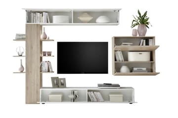 Väggkombination Selvena 295 cm - Vit|Trä|Natur - Möbler - TV- & Mediamöbler - TV-möbelset