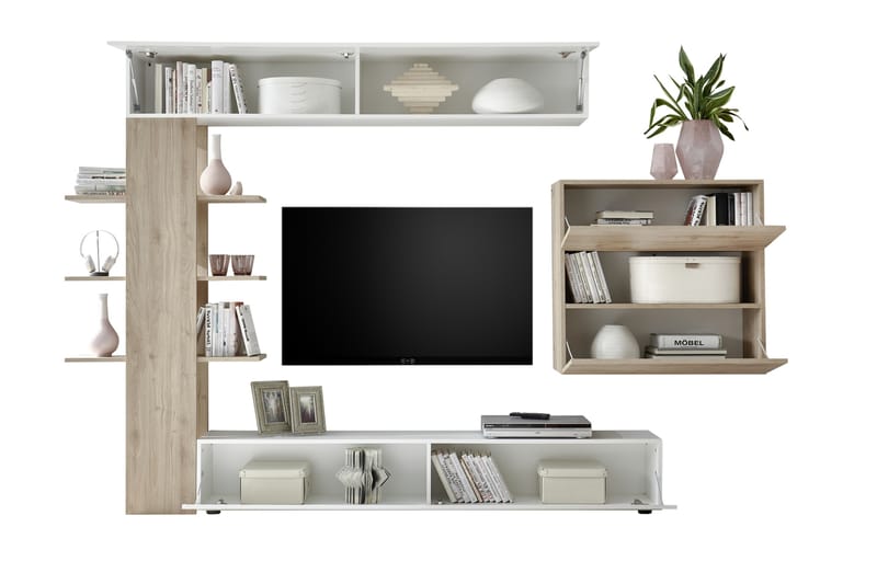 Väggkombination Selvena 295 cm - Vit|Trä|Natur - Möbler - TV- & Mediamöbler - TV-möbelset