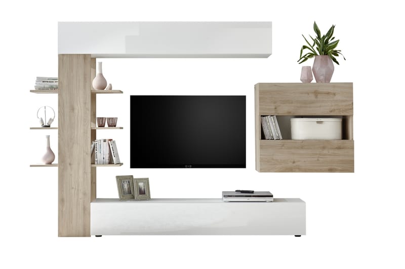 Väggkombination Selvena 295 cm - Vit|Trä|Natur - Möbler - TV- & Mediamöbler - TV-möbelset