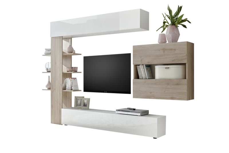 Väggkombination Selvena 295 cm - Vit|Trä|Natur - Möbler - TV- & Mediamöbler - TV-möbelset