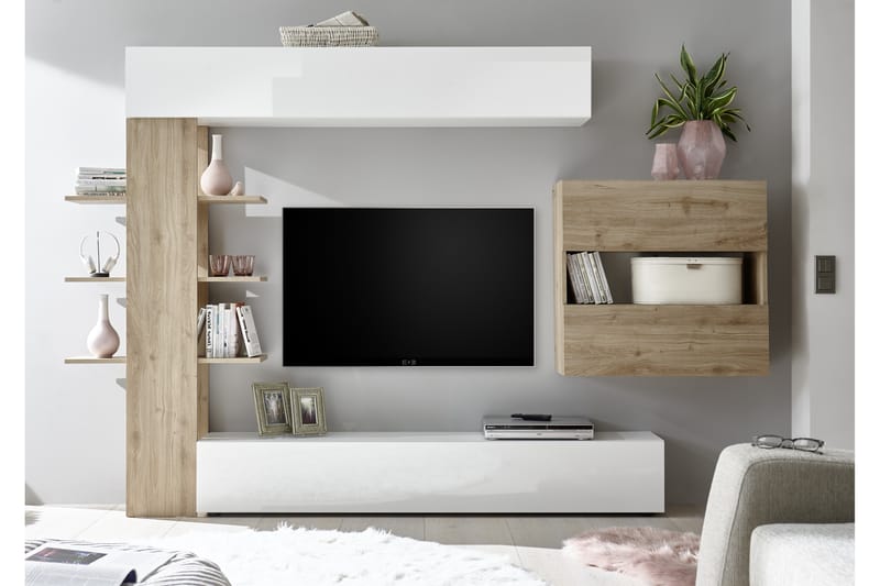 Väggkombination Selvena 295 cm - Vit|Trä|Natur - Möbler - TV- & Mediamöbler - TV-möbelset
