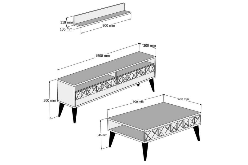 Vardagsrumsset Raffaldt 150 cm - Ek - TV-möbelset