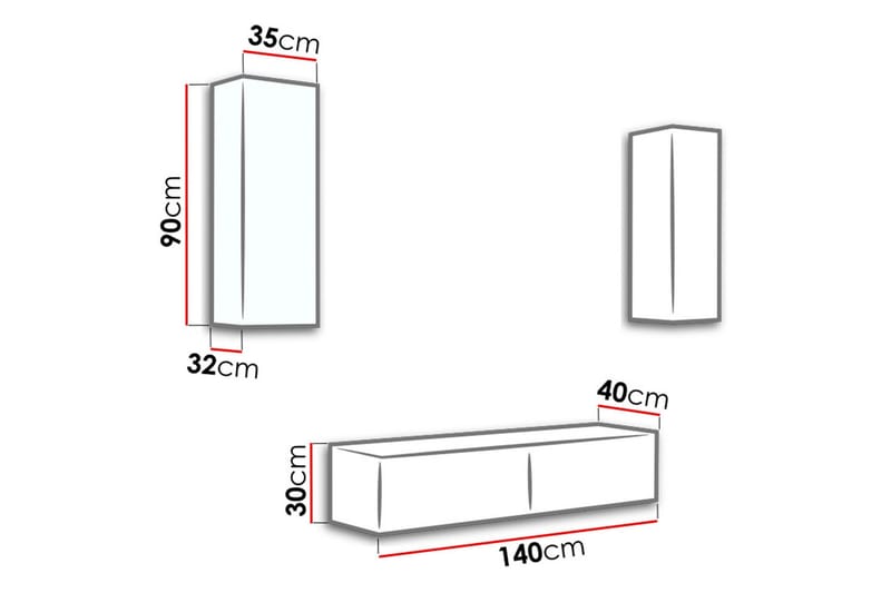 Vasil TV-möbelset 210x40x180 cm - Svart/Vit - Möbler - TV- & Mediamöbler - TV-möbelset