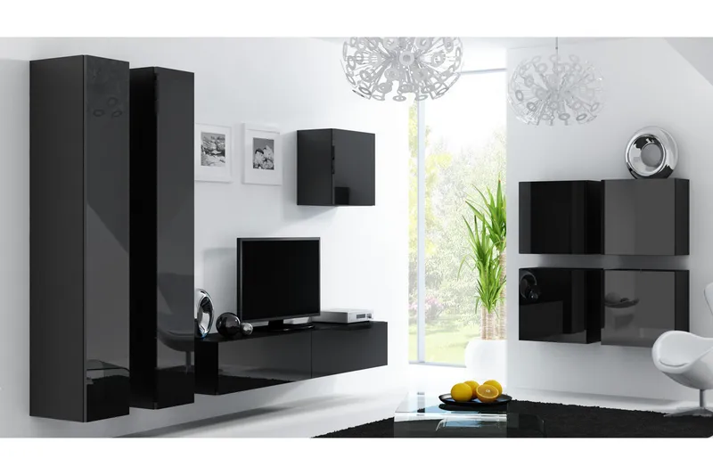 Vasil TV-möbelset 260x40x180 cm, Svart/Vit