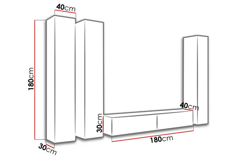 Vasil TV-möbelset 300x40x180 cm - Vit - Möbler - TV- & Mediamöbler - TV-möbelset