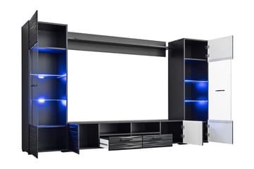 Vidara Modern TV Mediamöbel med Vitrinskåp och LED-belysning - Svart - Möbler - TV- & Mediamöbler - TV-möbelset