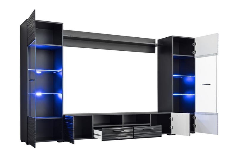 Vidara Modern TV Mediamöbel med Vitrinskåp och LED-belysning - Svart - Möbler - TV- & Mediamöbler - TV-möbelset