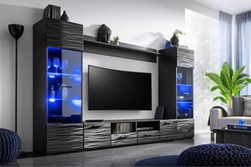 Vidara Modern TV Mediamöbel med Vitrinskåp och LED-belysning - Svart - Möbler - TV- & Mediamöbler - TV-möbelset