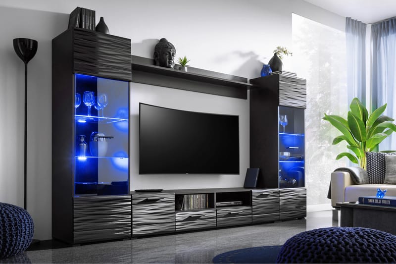 Vidara Modern TV Mediamöbel med Vitrinskåp och LED-belysning - Svart - Möbler - TV- & Mediamöbler - TV-möbelset