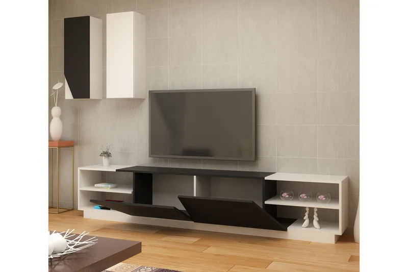 Zebrai Tv-Bänk med Dold Förvaring - Svart/Vit - Möbler - TV- & Mediamöbler - TV-möbelset