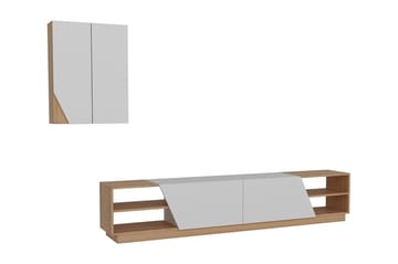 Zebrai Tv-Bänk med Dold Förvaring - Vit/Teak - Möbler - TV- & Mediamöbler - TV-möbelset