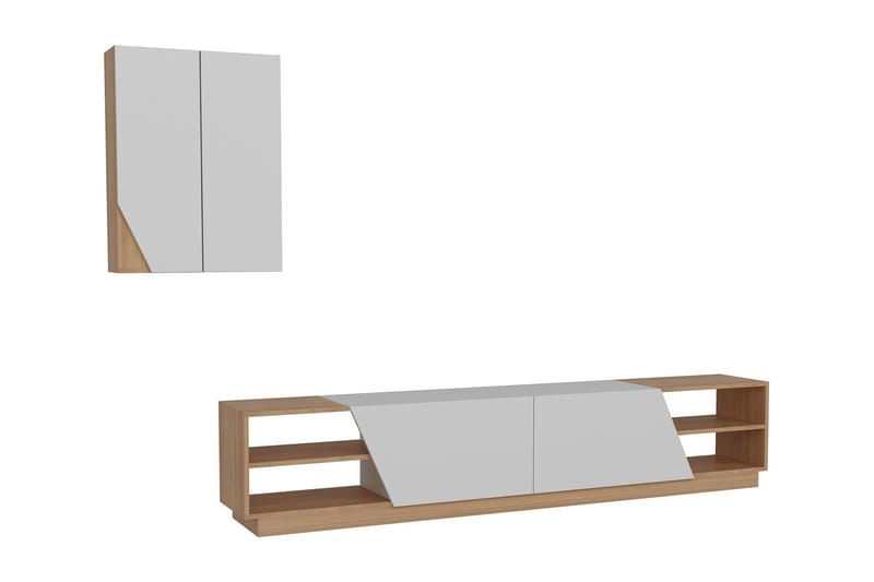 Zebrai Tv-Bänk med Dold Förvaring - Vit/Teak - Möbler - TV- & Mediamöbler - TV-möbelset