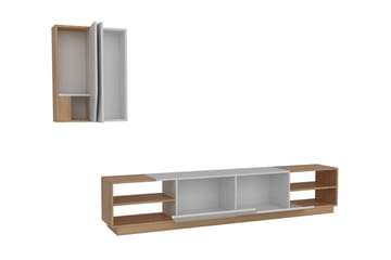 Zebrai Tv-Bänk med Dold Förvaring - Vit/Teak - Möbler - TV- & Mediamöbler - TV-möbelset