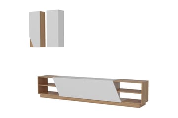 Zebrai Tv-Bänk med Dold Förvaring - Vit/Teak - Möbler - TV- & Mediamöbler - TV-möbelset