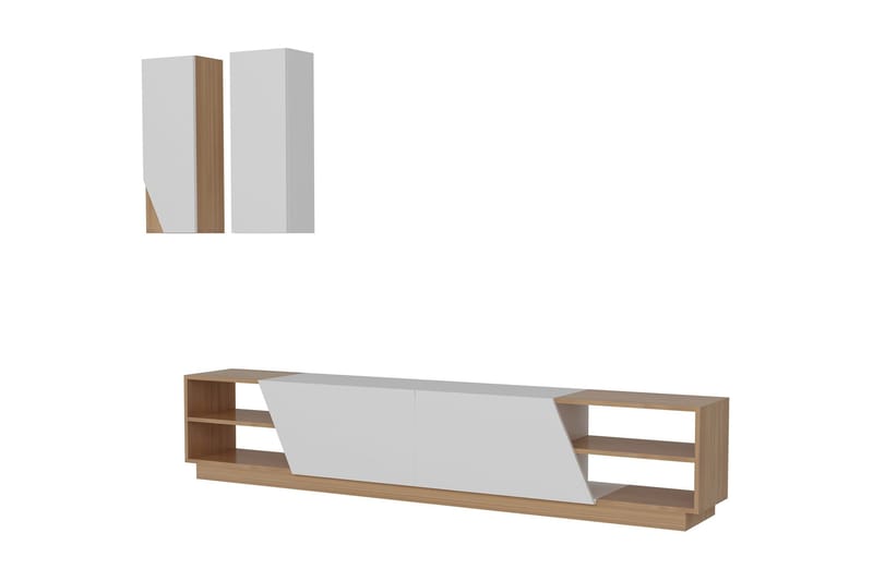 Zebrai Tv-Bänk med Dold Förvaring - Vit/Teak - Möbler - TV- & Mediamöbler - TV-möbelset