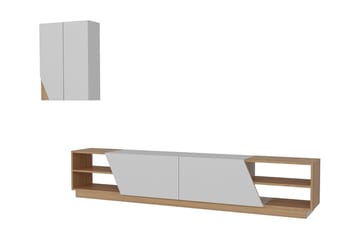 Zebrai Tv-Bänk med Dold Förvaring - Vit/Teak - Möbler - TV- & Mediamöbler - TV-möbelset