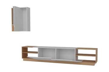 Zebrai Tv-Bänk med Dold Förvaring - Vit/Teak - Möbler - TV- & Mediamöbler - TV-möbelset