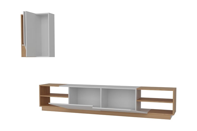 Zebrai Tv-Bänk med Dold Förvaring - Vit/Teak - Möbler - TV- & Mediamöbler - TV-möbelset