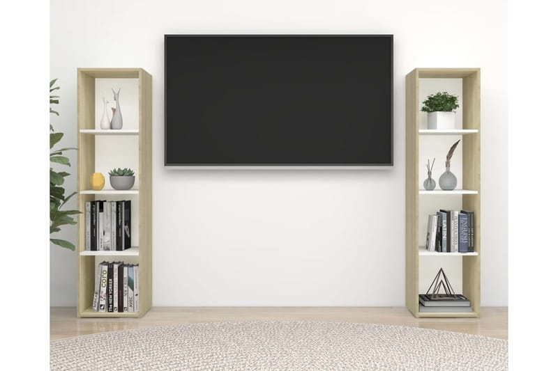 TV-skåp 2 st vit och sonoma-ek 142,5x35x36,5 cm spånskiva - Vit - TV-skåp