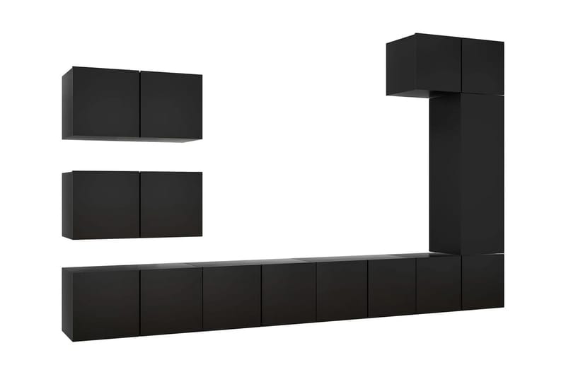 TV-skåp 8 delar svart spånskiva - Svart - TV-skåp
