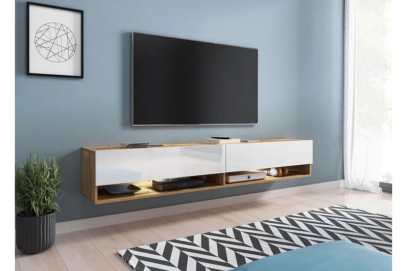 Brya Tv-skåp 180 cm RGB LED - Vit/Natur - Möbler - TV- & Mediamöbler - TV bänk & mediabänk