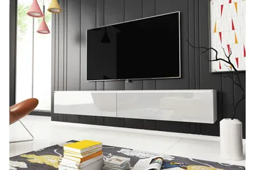 Cuguen Vägghängd Tv bänk med Förvaring 180x32x30 cm - Vit / Högglans - Möbler - TV- & Mediamöbler - TV bänk & mediabänk