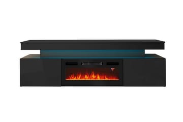 Glenndale Tv bänk med Förvaring + LED kamin + Belysning 190 - Svart - Möbler - TV- & Mediamöbler - TV-skåp