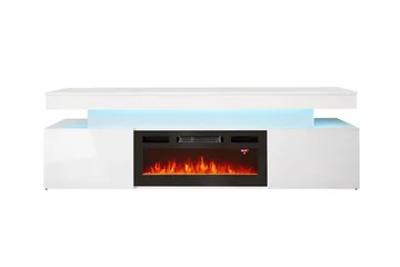 Glenndale Tv bänk med Förvaring + LED kamin + Belysning 190 cm - Vit - Möbler - TV- & Mediamöbler - TV bänk & mediabänk