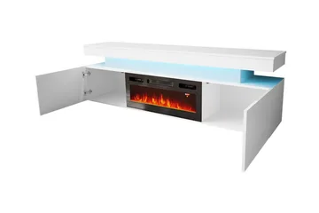 Glenndale Tv bänk med Förvaring + LED kamin + Belysning 190 cm - Vit - Möbler - TV- & Mediamöbler - TV bänk & mediabänk