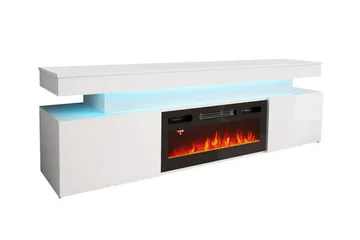 Glenndale Tv bänk med Förvaring + LED kamin + Belysning 190 cm - Vit - Möbler - TV- & Mediamöbler - TV bänk & mediabänk
