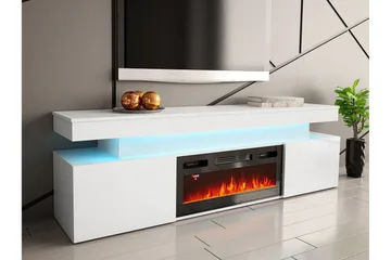 Glenndale Tv bänk med Förvaring + LED kamin + Belysning 190 cm - Vit - Möbler - TV- & Mediamöbler - TV bänk & mediabänk