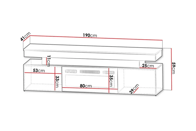 Glenndale Tv bänk med Förvaring + LED kamin + Belysning 190 cm - Vit - Möbler - TV- & Mediamöbler - TV bänk & mediabänk