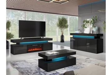Glenndale Tv bänk med Förvaring + LED kamin + Belysning 190 - Svart - Möbler - TV- & Mediamöbler - TV bänk & mediabänk