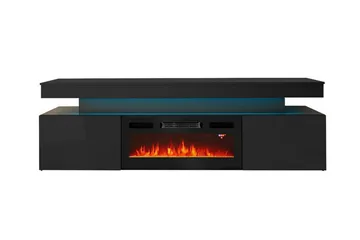 Glenndale Tv bänk med Förvaring + LED kamin + Belysning 190 - Svart - Möbler - TV- & Mediamöbler - TV bänk & mediabänk