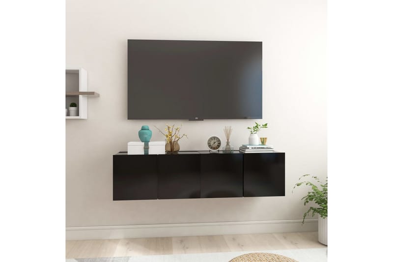 Hängande TV-skåp 2 st svart 60x30x30 cm - Svart - TV-skåp