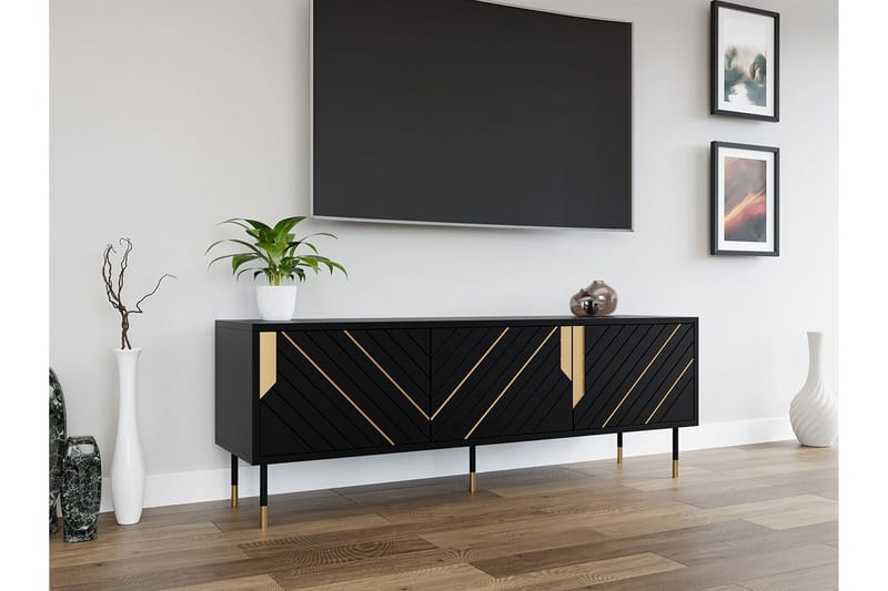 Juniskär Golvstående Tv Bänk 154 cm med Förvaring i Målat Trä - Svart - Möbler - TV- & Mediamöbler - TV bänk & mediabänk