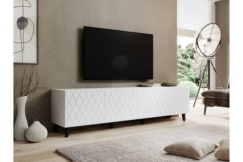Juniskär Golvstående Tv Bänk 200 cm med Förvaring i  Laminat utseende Målat Trä - Vit - Möbler - TV- & Mediamöbler - TV bänk & mediabänk