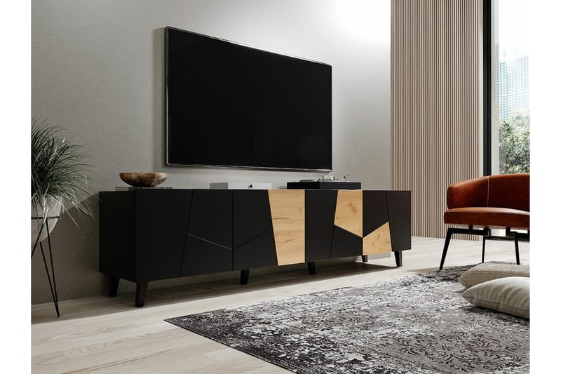Juniskär Golvstående Tv Bänk 201 cm med Förvaring i Ek - Svart - Möbler - TV- & Mediamöbler - TV bänk & mediabänk