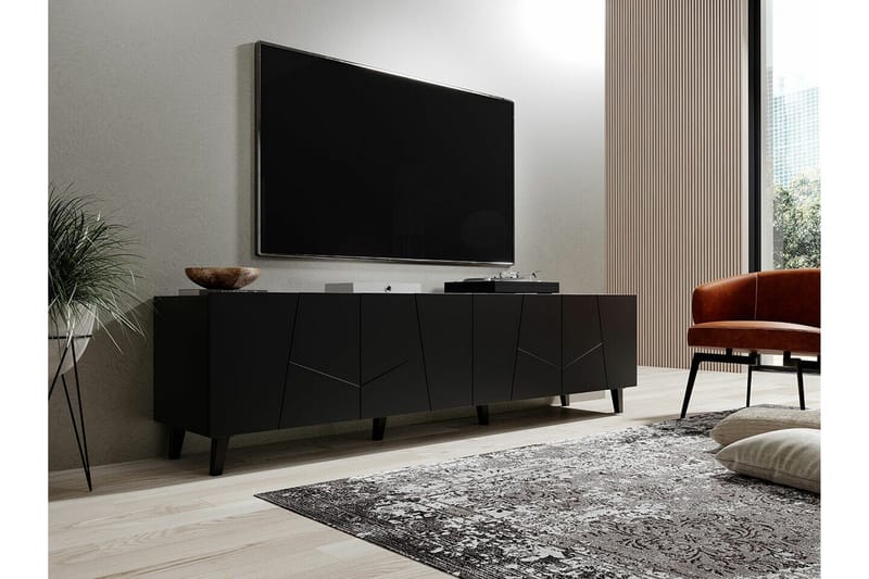 Juniskär Golvstående Tv Bänk 201 cm med Förvaring i Laminat Målat Trä - Svart - Möbler - TV- & Mediamöbler - TV bänk & mediabänk
