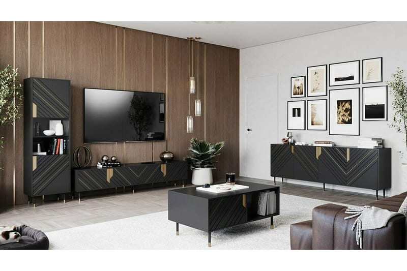 Juniskär Golvstående Tv Bänk 204 cm med Förvaring i Målat Trä - Svart - Möbler - TV- & Mediamöbler - TV bänk & mediabänk