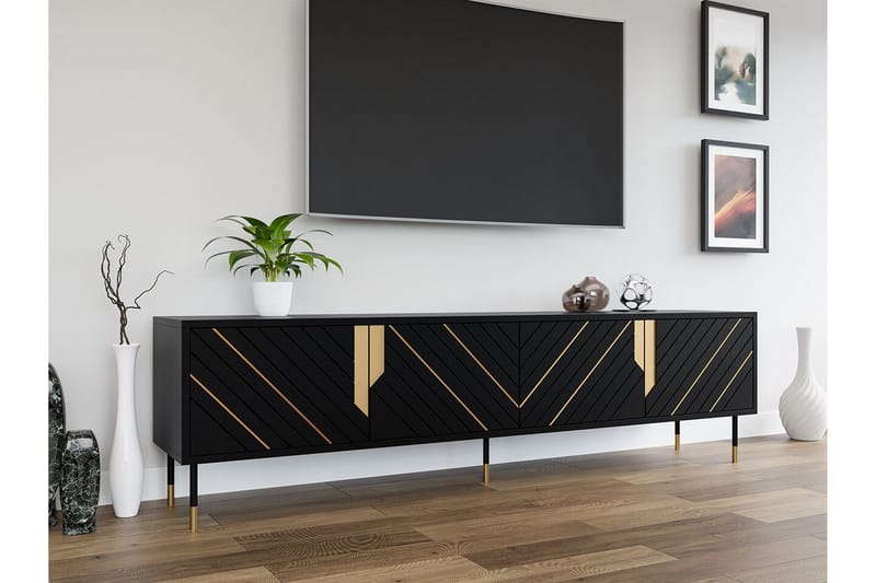 Juniskär Golvstående Tv Bänk 204 cm med Förvaring i Målat Trä - Svart - Möbler - TV- & Mediamöbler - TV bänk & mediabänk