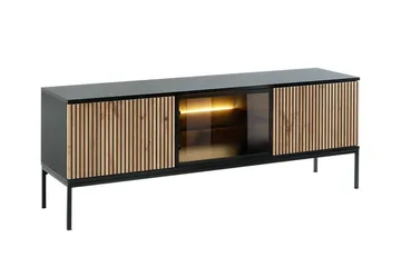 Klinkerville Tv bänk med belysning 39 cm djup 56 cm bred - Svart Trä / Glas / Ribbad - Möbler - TV- & Mediamöbler - TV-skåp