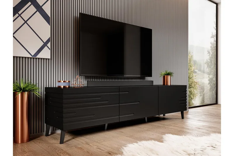 Novaj Golvstående Tv Bänk 40 cm med Förvaring i Målat Trä - Svart - Möbler - TV- & Mediamöbler - TV bänk & mediabänk